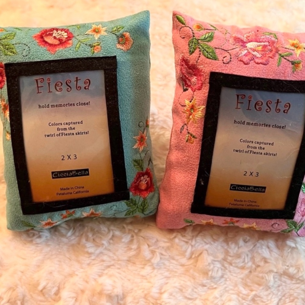 NWT~Fiesta~Photo Frames~Mini Cushion~2” x 3”~Pink & Light Blue